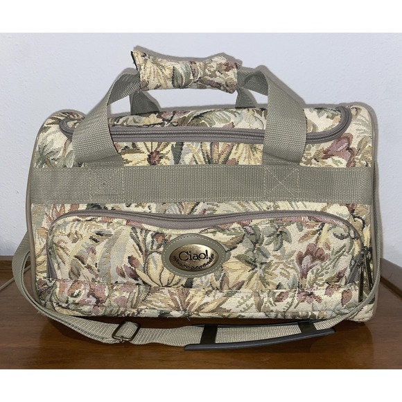 Vintage 1980's Ciao! Handle Carry-On Luggage Floral Tapestry Travel Bag-EUC - Picture 1 of 7